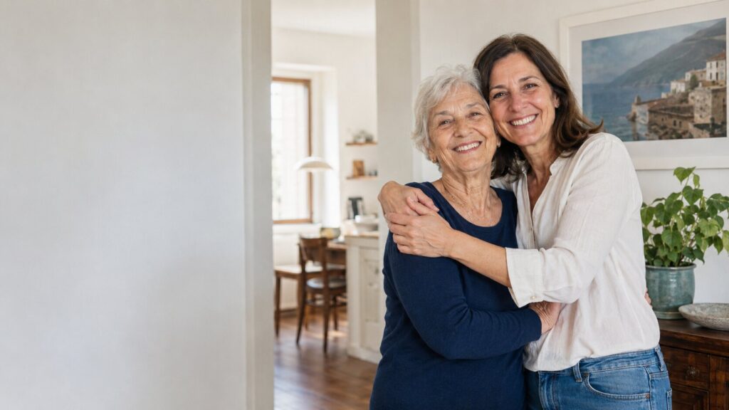 Famiglia riunita in una casa accogliente