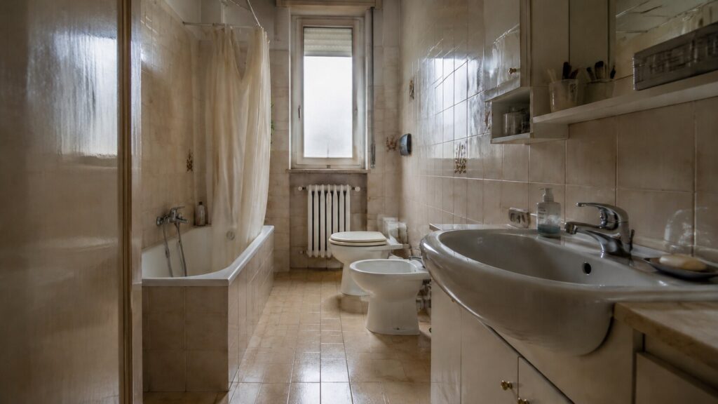 Bagno tradizionale con vasca alta, immagine illustrativa prima dell’intervento